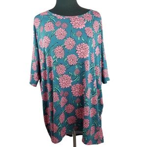 LuLaRoe Irma Top Tunic Shirt Teal Pink Flower XL